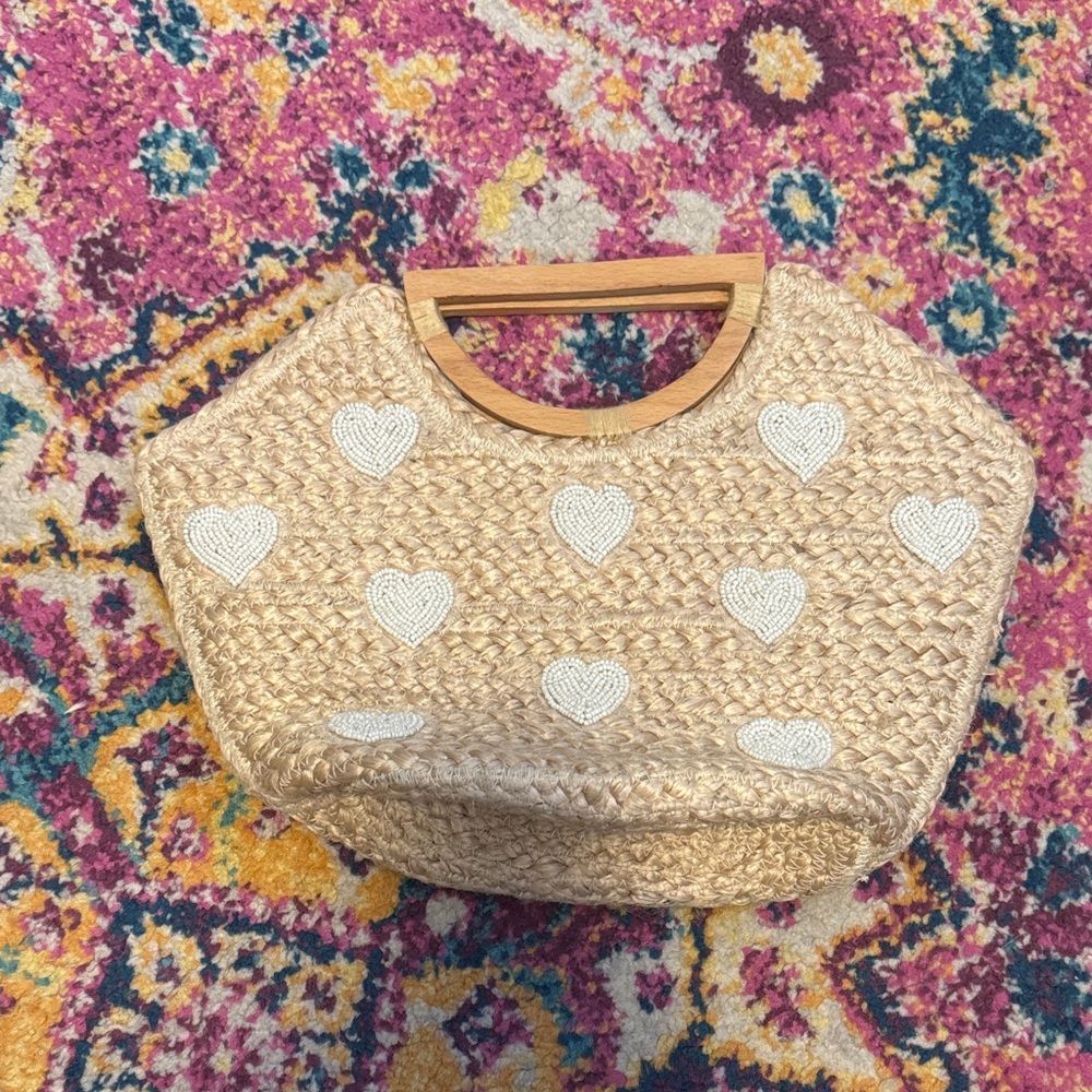 New Chic Tan Woven Handbag with Wooden Handles